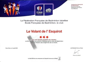 Certificat Ecole badminton 2025
